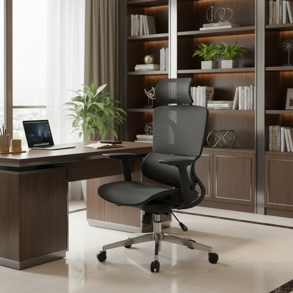 Ergonomic Mesh Office Chair with Lumbar Support & Headrest - High Back Executive Chair UAE | IH A-217
