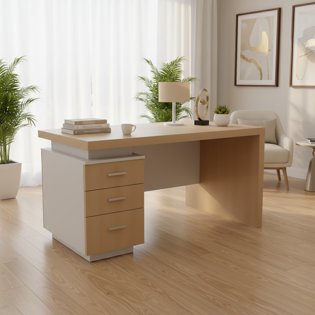 INFINI HOMES Executive Table UAE - Model KN140-EX-BX Light Oak White 140x70cm Dubai Abu Dhabi Sharjah