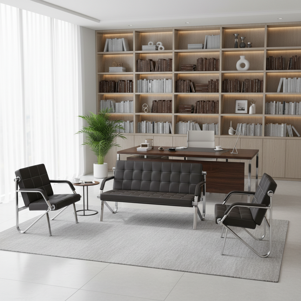 Black PU Office Sofa Set 3+1+1 | Premium Office Furniture UAE | IH 684