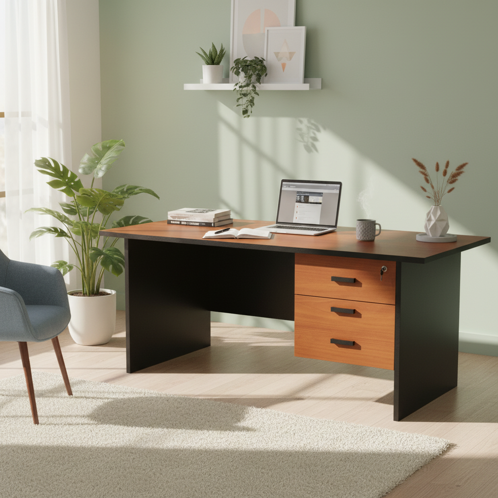 Office Desk Cherry Wood 140cm - Premium Executive Desk UAE | INFINI HOMES