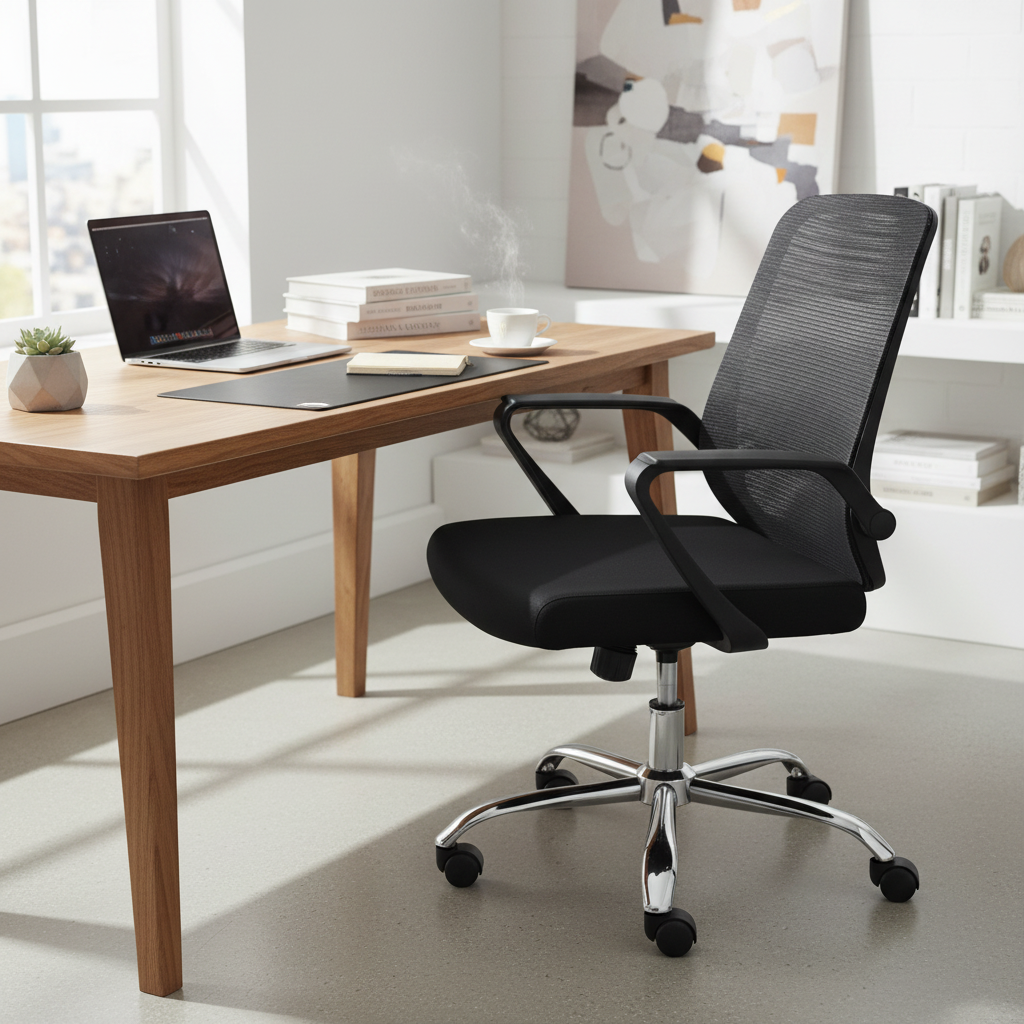 Medium Back Mesh Office Chair UAE | Ergonomic Chrome Base | Dubai Abu Dhabi | IH 9397 BLK