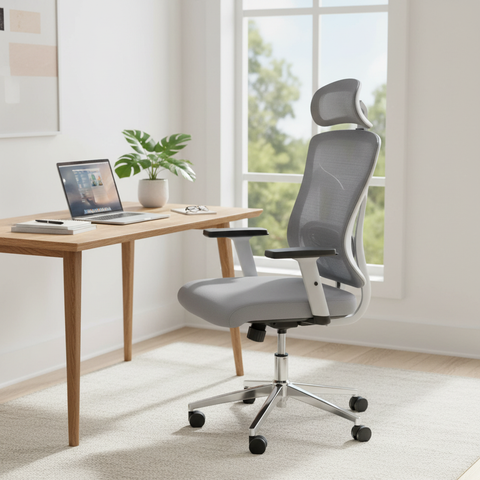 Ergonomic Mesh High Back Office Grey Chair with Headrest UAE | Premium Executive Chair Dubai
