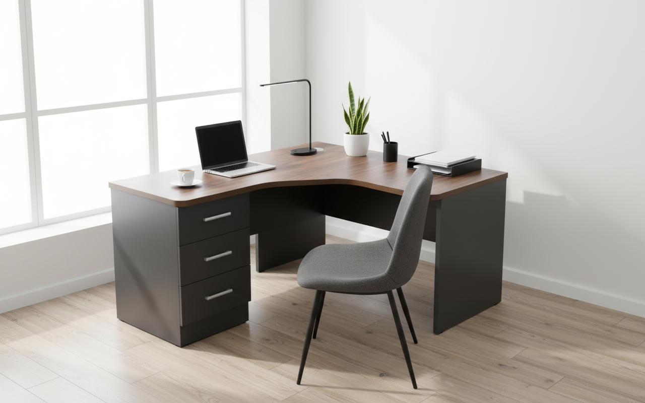 INFINI HOMES L Shape Table UAE - Coffee Brown 140x140cm Fixed Drawer Dubai Abu Dhabi Sharjah