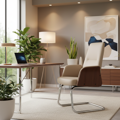 Model Roe VC Visitors Executive PU Office Chair – Grey & Walnut