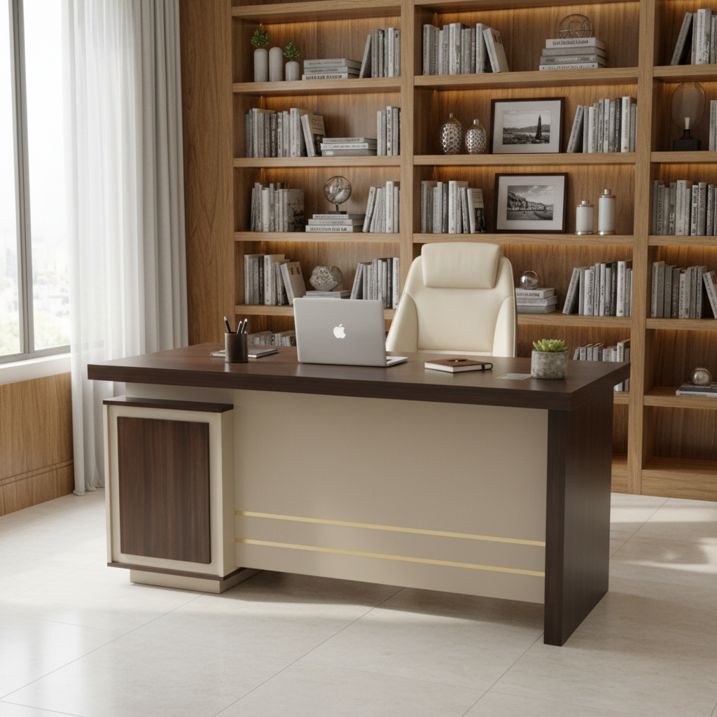 Oak Khaki Home Office Desk 140x70cm UAE | Luxury Study Table with Storage | INFINI HOMES Office Furniture