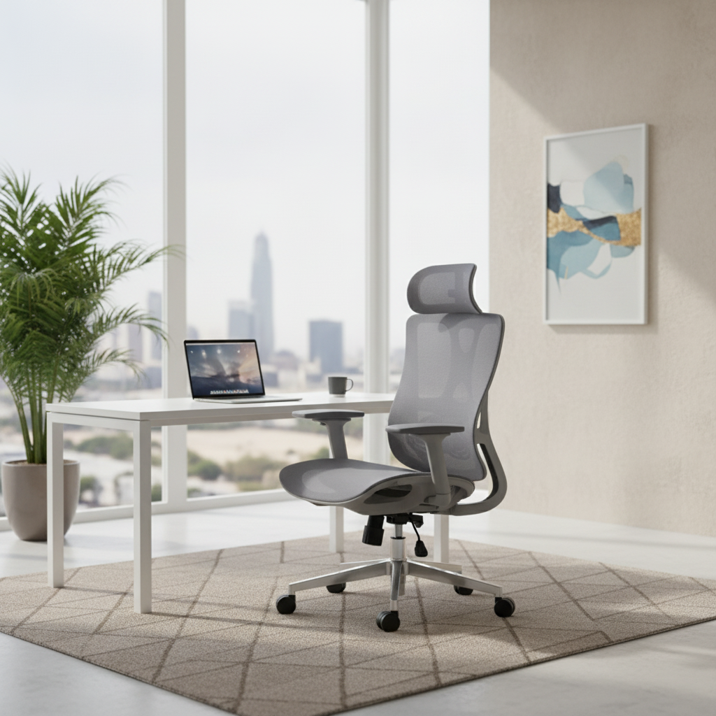 High back ergonomic mesh chair in home office environment – best office chairs UAE | INFINI HOMES IH A-216