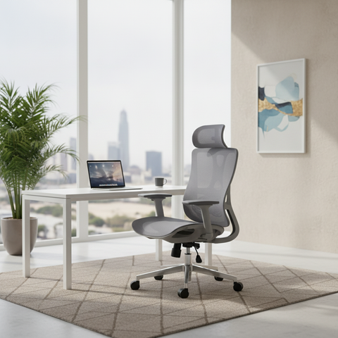 High back ergonomic mesh chair in home office environment – best office chairs UAE | INFINI HOMES IH A-216
