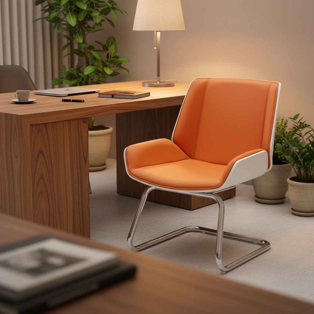 Bent Wood Executive Revolving Visitor Chair PU in Home Office Setup - UAE Wide Delivery | INFINI HOMES