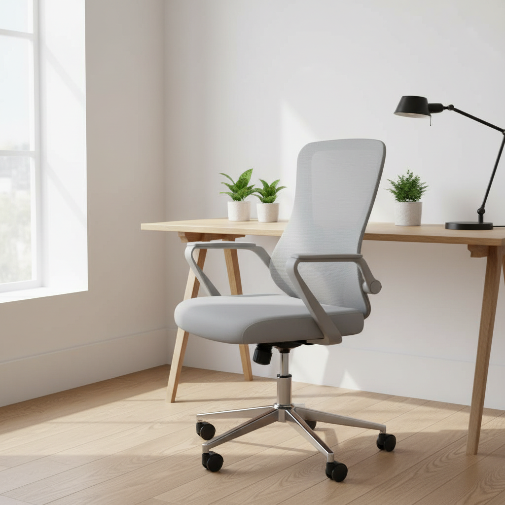 Medium Back Mesh Office Chair UAE | Ergonomic Chrome Base | Dubai Abu Dhabi | IH 1035 GRY