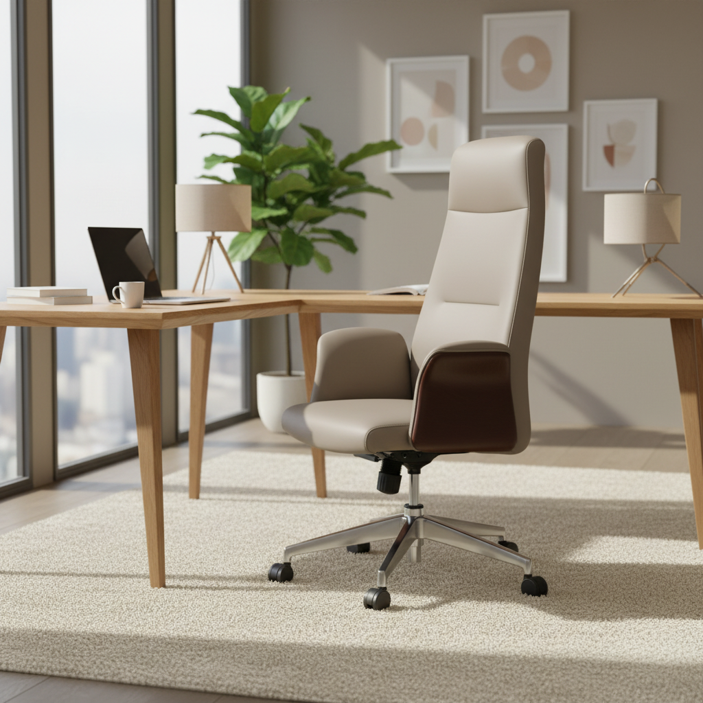 Model Roe HB Executive Office Chair – Grey & Walnut High Back PU