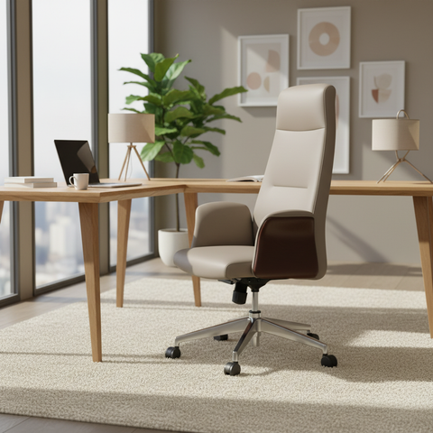 Model Roe HB Executive Office Chair – Grey & Walnut High Back PU