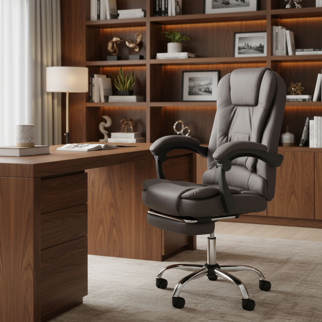 Executive Office Chair with Footrest - Brown PU Leather | Ergonomic Reclining Chair UAE | IH 109PU