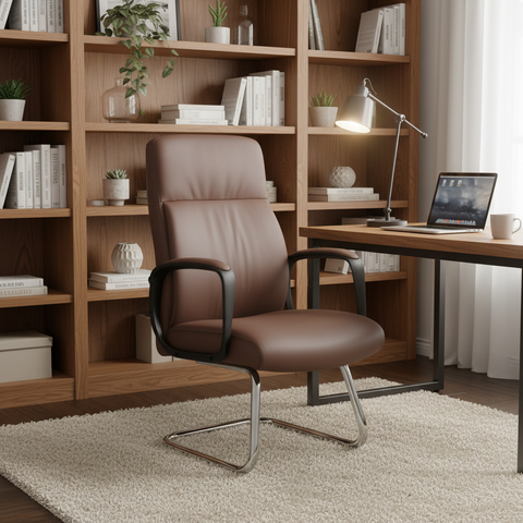 PU Visitor Chair IH 2005V – Brown | Premium Office Seating UAE