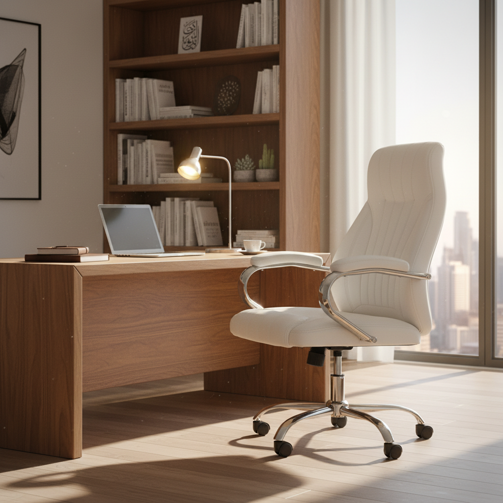High Back Executive White Office Chair PU Leather - Ergonomic Desk Chair Dubai UAE | IH 923