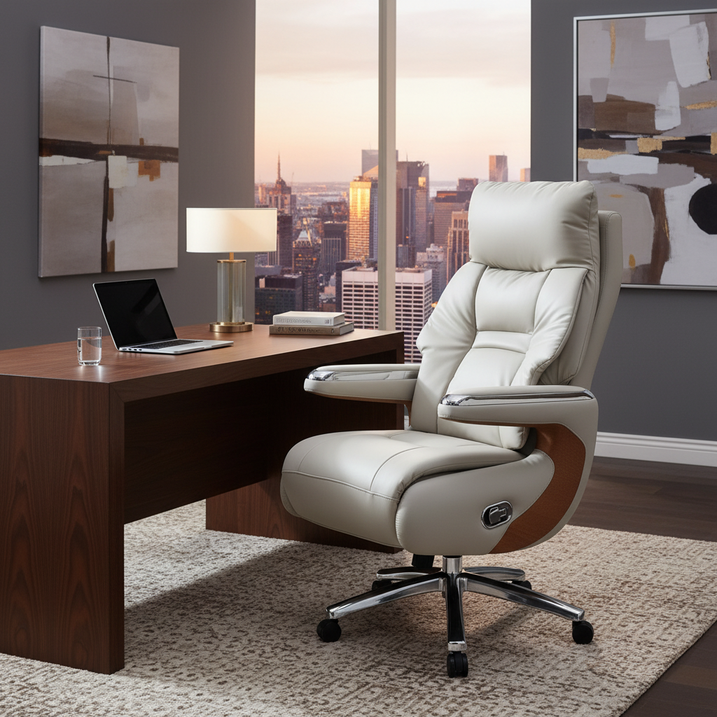 PU Hand Recliner Boss Chair | Beige & Orange | IH 6079