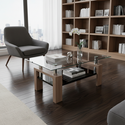 Coffee Table with Glass Top and Walnut Legs IH 7907-Walnut | Dubai, Abu Dhabi, Sharjah