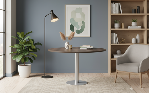 Round Dining Table 120cm Walnut - Chrome Legs | Modern Office & Home Furniture UAE