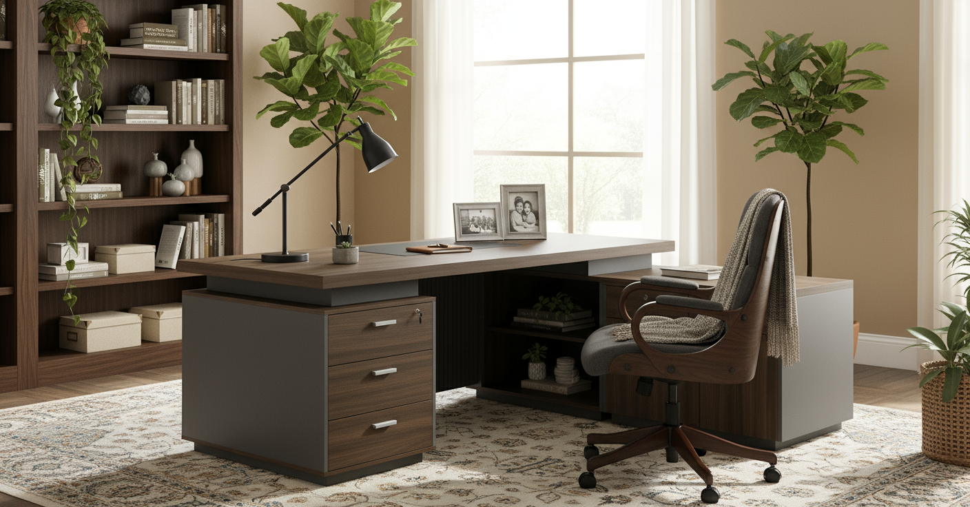 L Shaped Office Desk 200cm with Mobile Drawer - Premium Executive Table UAE | INFINI HOMES