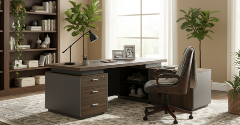 L Shaped Office Desk 200cm with Mobile Drawer - Premium Executive Table UAE | INFINI HOMES