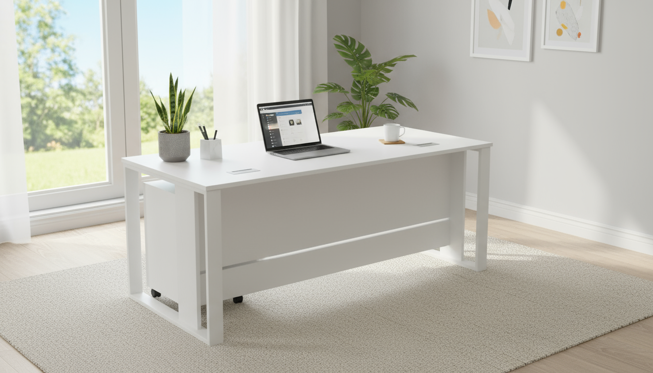 Office Desk with Metal Legs & Drawer 120cm - White | Dubai UAE