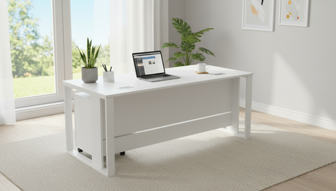 Office Desk with Metal Legs & Drawer 120cm - White | Dubai UAE