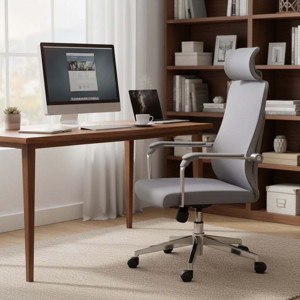 Ergonomic Mesh Grey Office Chair with Headrest - High Back Executive Chair UAE | Chrome Base | IH A-215-S