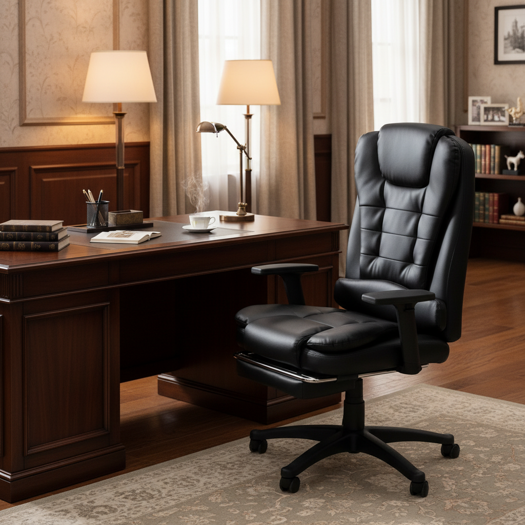 Executive Office Chair with Footrest UAE | Ergonomic PU Leather Recliner Black | IH 3600