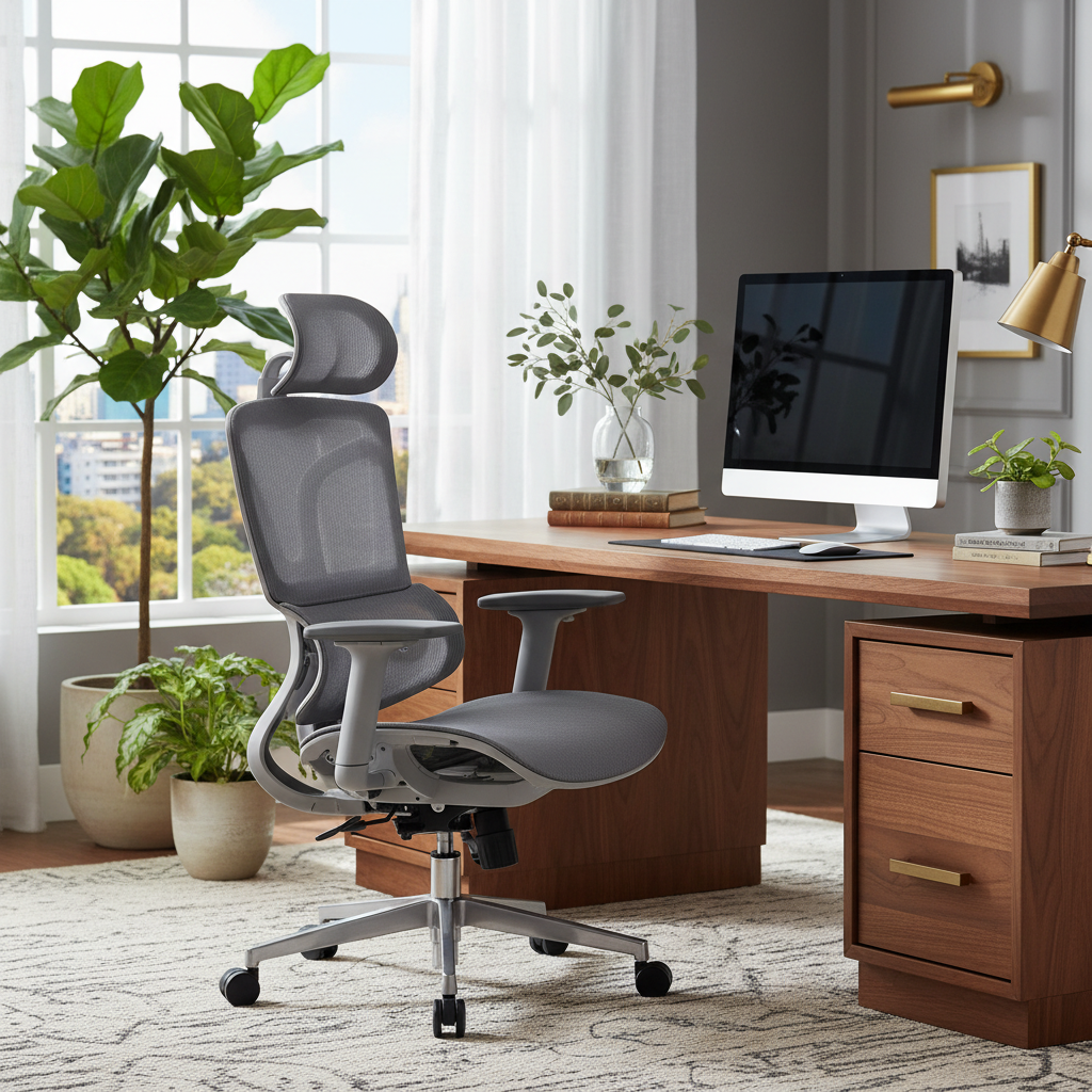Ergonomic Mesh Grey Office Chair with Lumbar Support & Headrest - High Back Executive Chair UAE | IH A-217