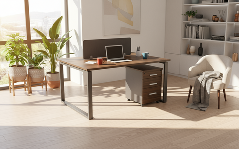 2 Person Office Workstation Desk 120x120cm with Drawers - Walnut Grey | Dubai UAE