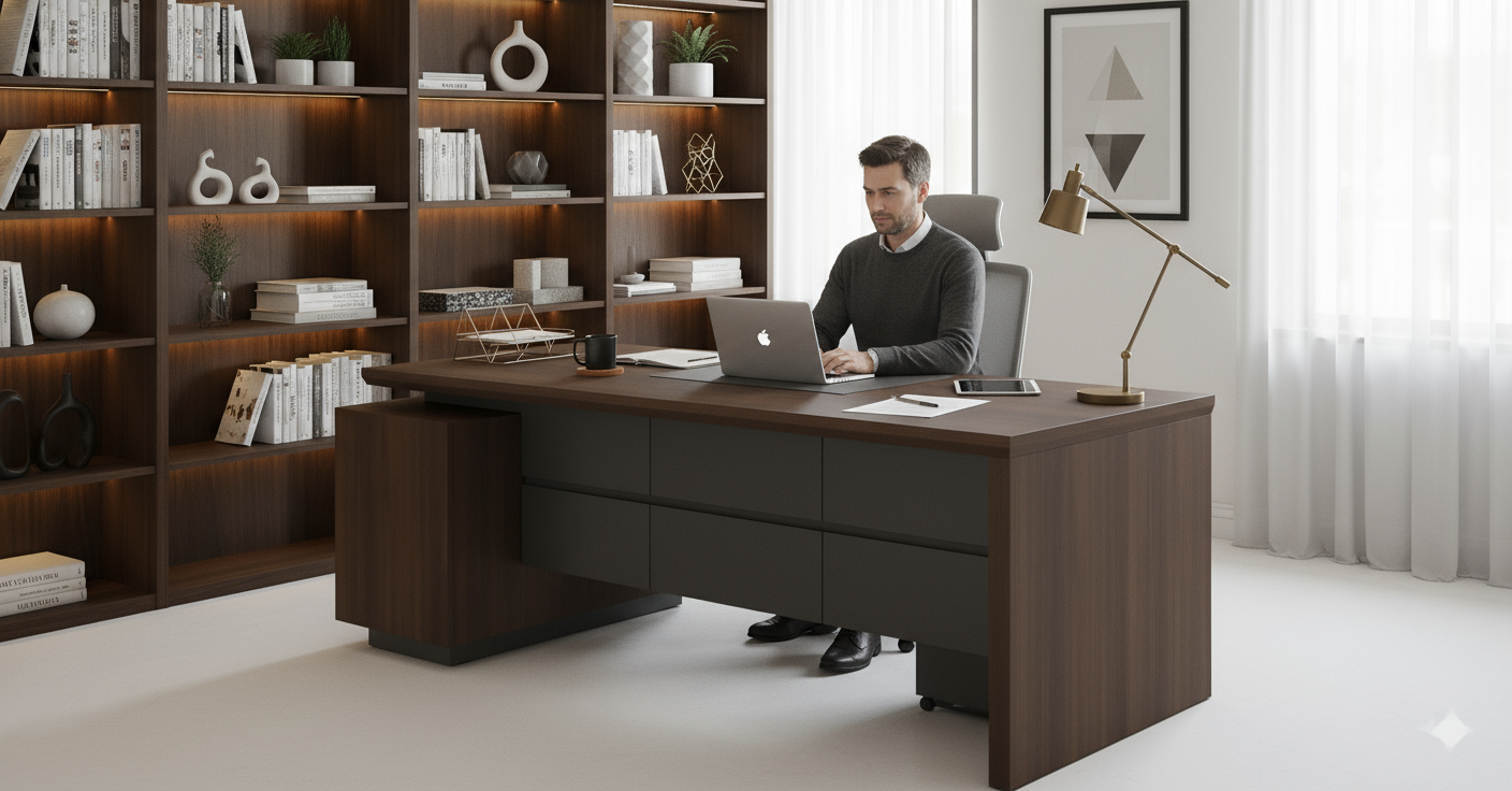 L Shaped Office Desk 180cm with Mobile Drawer - Executive Office Table UAE