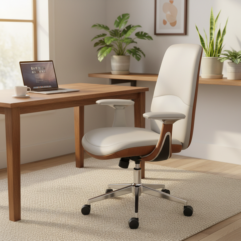 Premium High Back Office Chair - Beige & Brown PU Leather | UAE Delivery