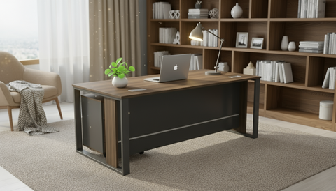 Office Desk 140cm with Metal Legs & Drawer - Walnut Grey | Dubai UAE
