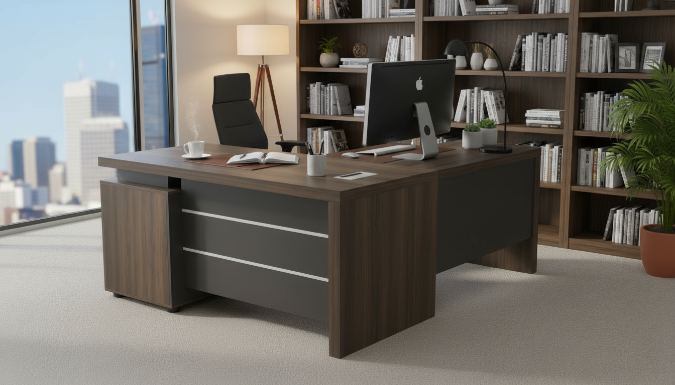 INFINI HOMES Executive Table UAE - Model KENO-140L Walnut Grey 140x70cm +80x40cm Extension Dubai Abu Dhabi Sharjah
