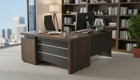 INFINI HOMES Executive Table UAE - Model KENO-140L Walnut Grey 140x70cm +80x40cm Extension Dubai Abu Dhabi Sharjah
