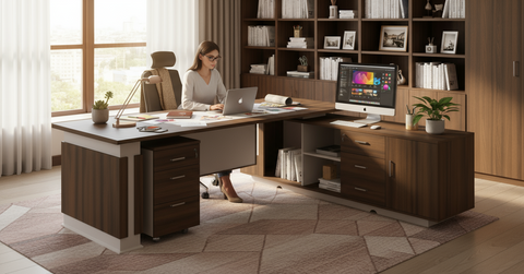L Shaped Office Desk 240x220cm with Mobile Drawer - Executive Office Table Dubai UAE