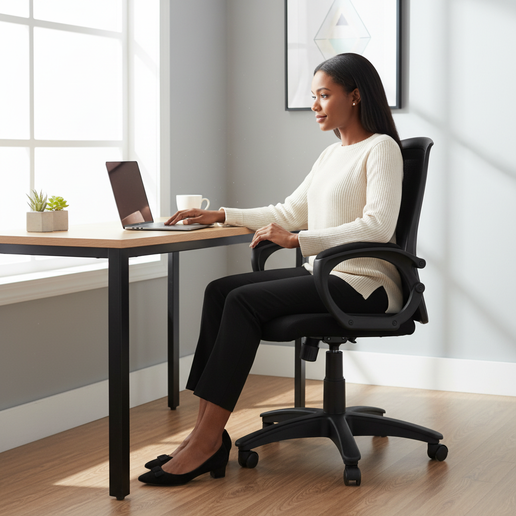 Medium Back Office Chair UAE | Ergonomic Nylon Base with Casters | Dubai Abu Dhabi | IH 544