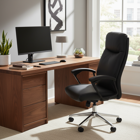 Executive Office Chair High Back PU Leather Boss Chair UAE | Chrome Base Ergonomic Desk Chair | IH A35