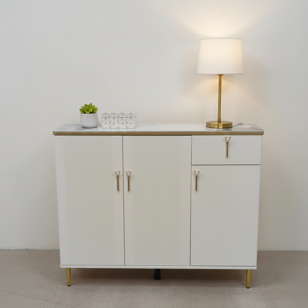 High Gloss Shoe Cabinet with Ceramic Top | IH S-81 | White
