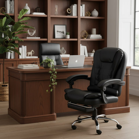 Executive Office Chair with Footrest UAE | Premium PU Leather Ergonomic Chair Dubai | IH 109PU BLK