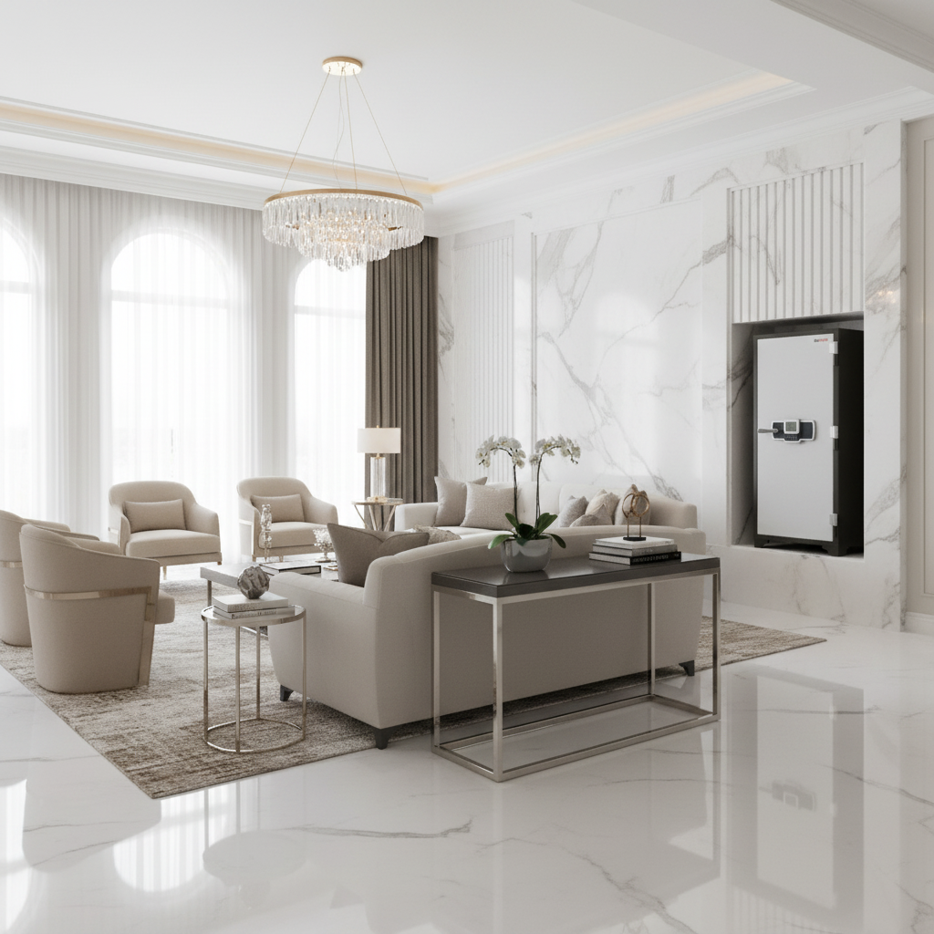 Fire-Rated Security Safe in Luxury Villa Living Room – Dubai UAE Home Security