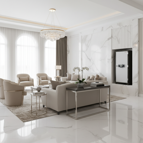 Fire-Rated Security Safe in Luxury Villa Living Room – Dubai UAE Home Security