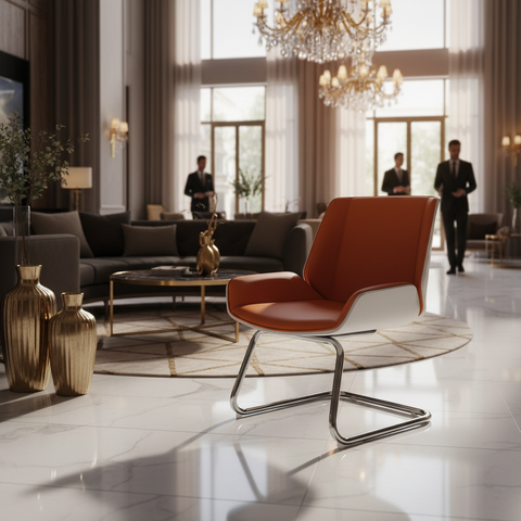 Bent Wood Executive Revolving Visitor Chair PU in Hotel Lobby - Luxury Visitor Chair UAE