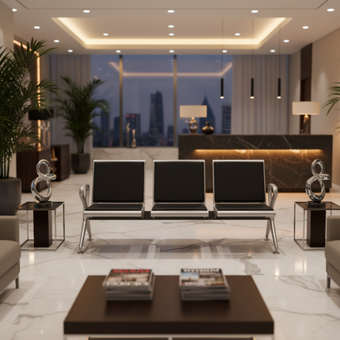 Airport Chair 3-Seater Steel Silver + PVC Black | UAE-Wide Delivery