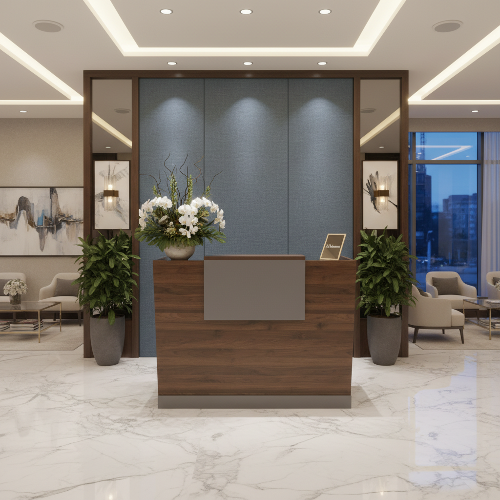 Reception Table 1.2m Walnut & Grey | Premium Office Furniture UAE