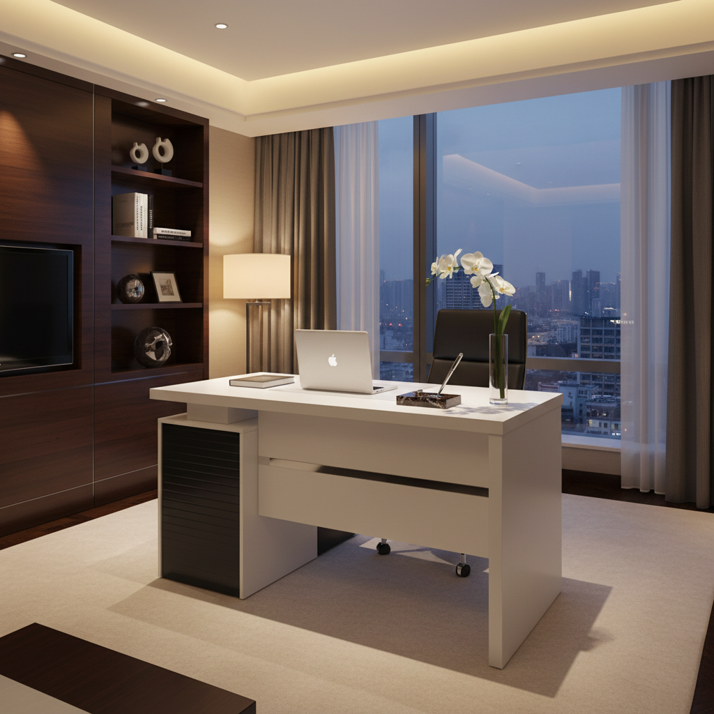 Luxury White Office Desk in Premium Hotel Suite – Executive Office Furniture UAE