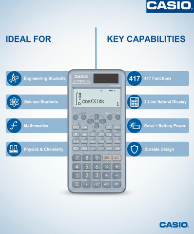 Scientific Calculator Casio FX-991ES Plus 2nd Edition - 417 Functions for Students & Engineers UAE