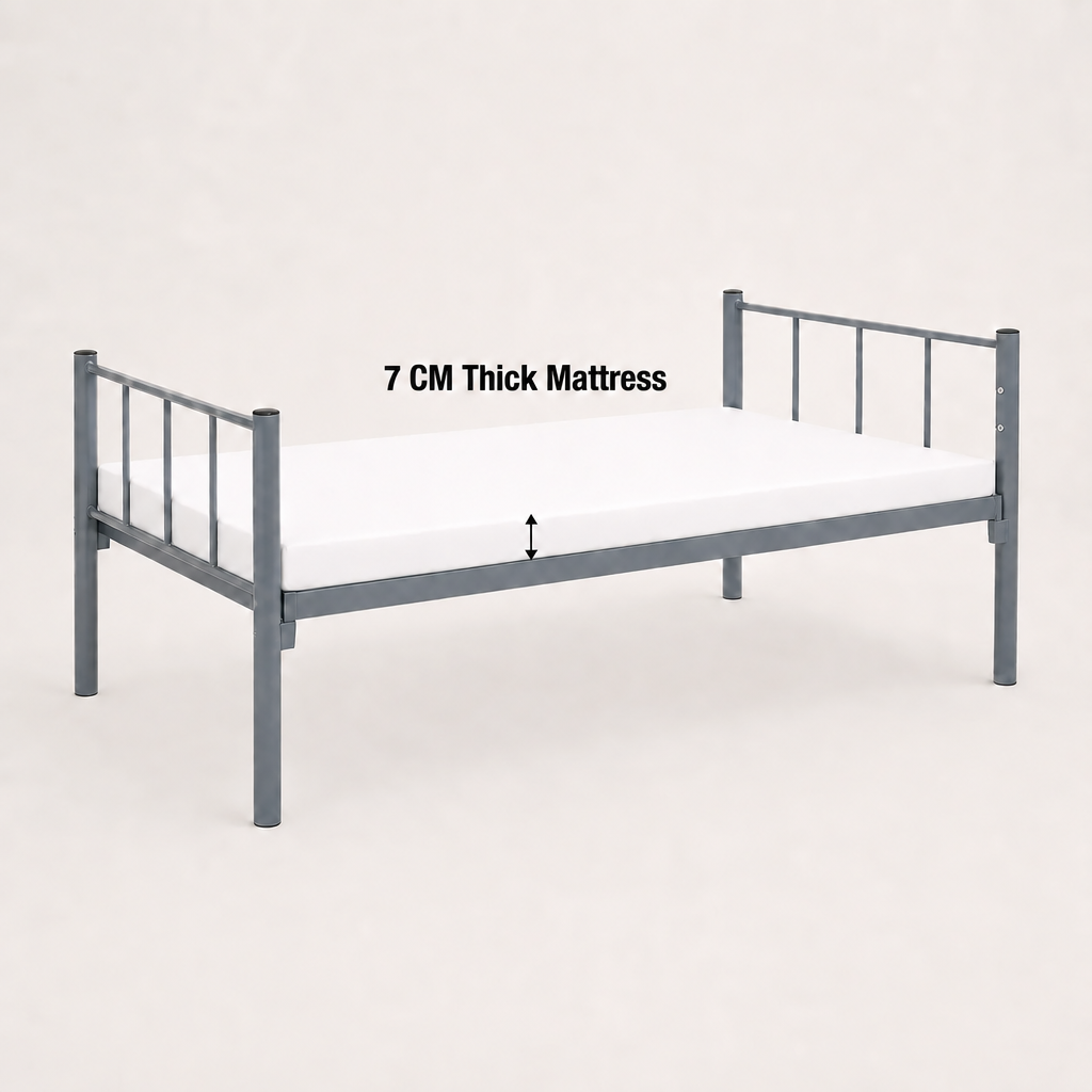 Premium Steel Single Bed Frame Grey UAE | Heavy Duty Metal Bed Dubai Single bed + 90x190x7cm mattress