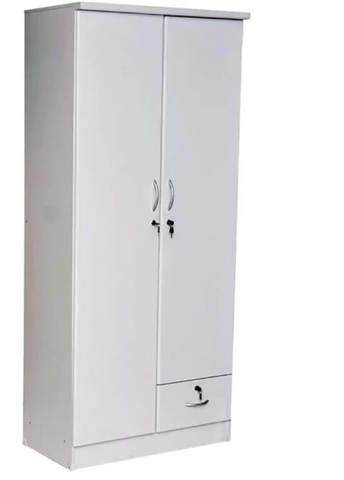 INFINI HOMES 2 Door Wooden Wardrobe UAE - White Engineered Wood 1 Lockable Drawer Modern Dubai Abu Dhabi Sharjah