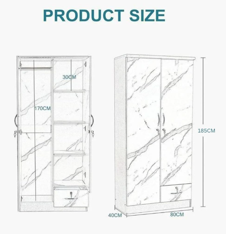 INFINI HOMES 2 Door Wooden Wardrobe UAE - White Engineered Wood 1 Lockable Drawer Modern Dubai Abu Dhabi Sharjah