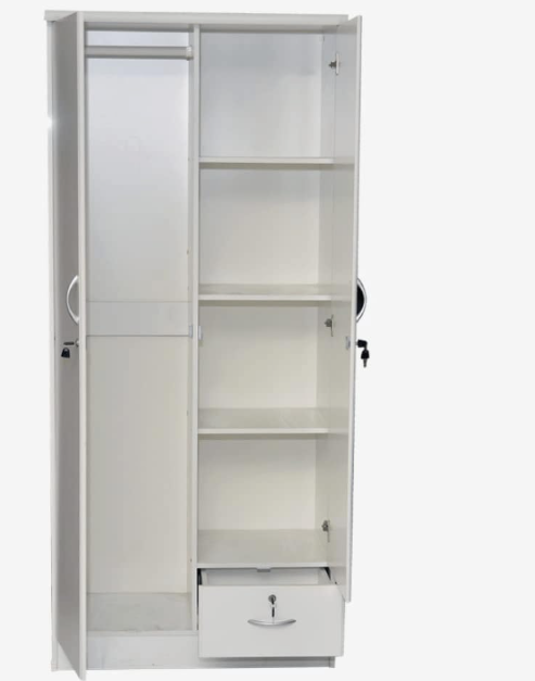 INFINI HOMES 2 Door Wooden Wardrobe UAE - White Engineered Wood 1 Lockable Drawer Modern Dubai Abu Dhabi Sharjah
